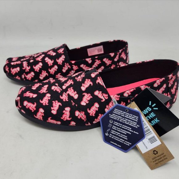 New women's dinosaurs Toms glow in the dark neon pink T-Rex skeleton print shoes - Picture 7 of 9